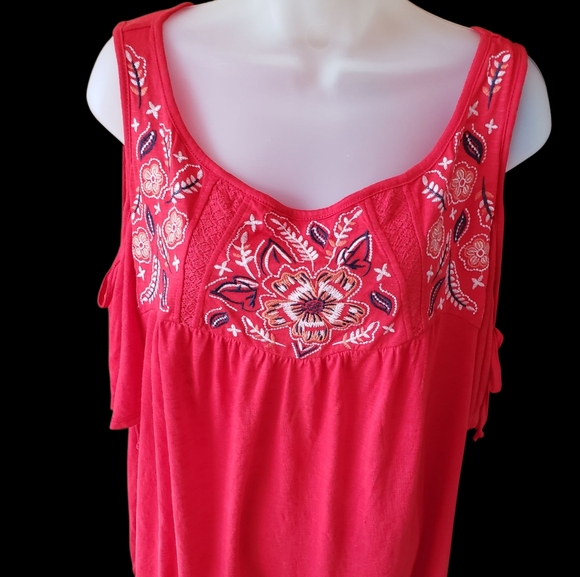 Kelly Renee Tops - Feminine Embroidered Red Blouse